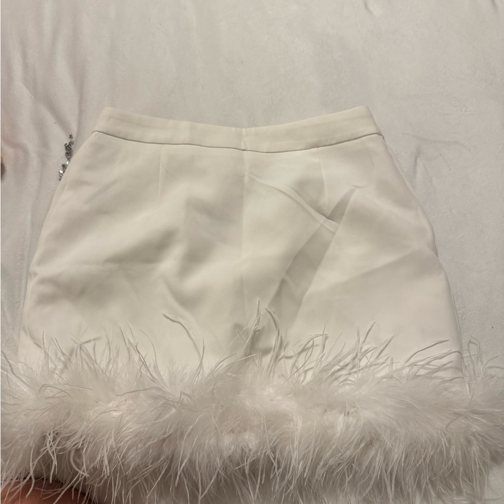 LJ Rose Cream Feather Accent Mini Skirt